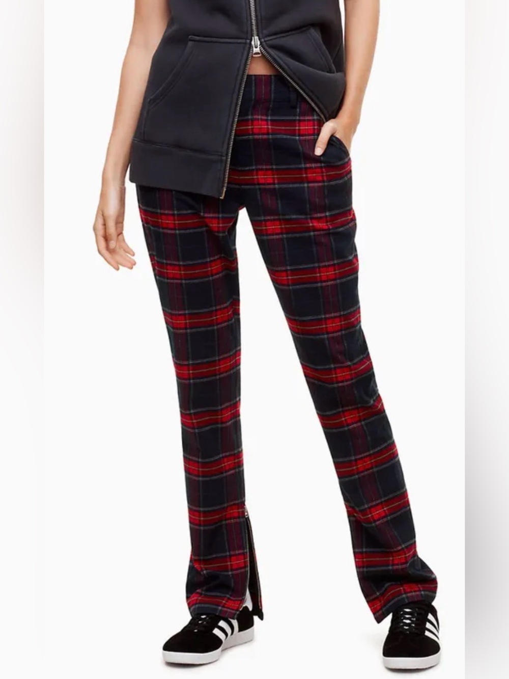 Aritzia Golden by TNA Red Tartan Plaid Pants Ankle Zip Size 4